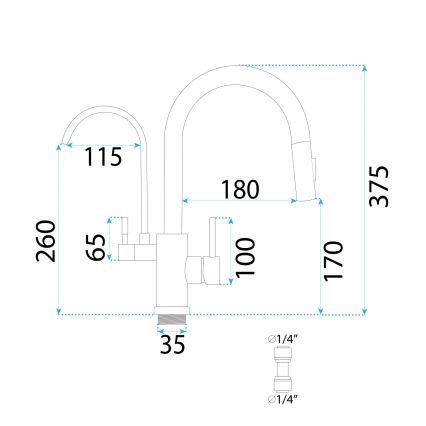 REA-B7564 - Mosogató csaptelep kihúzható zuhanyfejjel és ECO FRESH szűréssel, 37,5 cm, nikkel