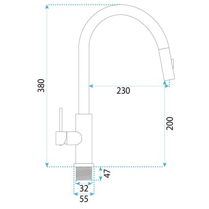REA-B7573 - ONTARIO mosogató csaptelep kihúzható zuhanyfejjel, 38 cm, nikkelezett