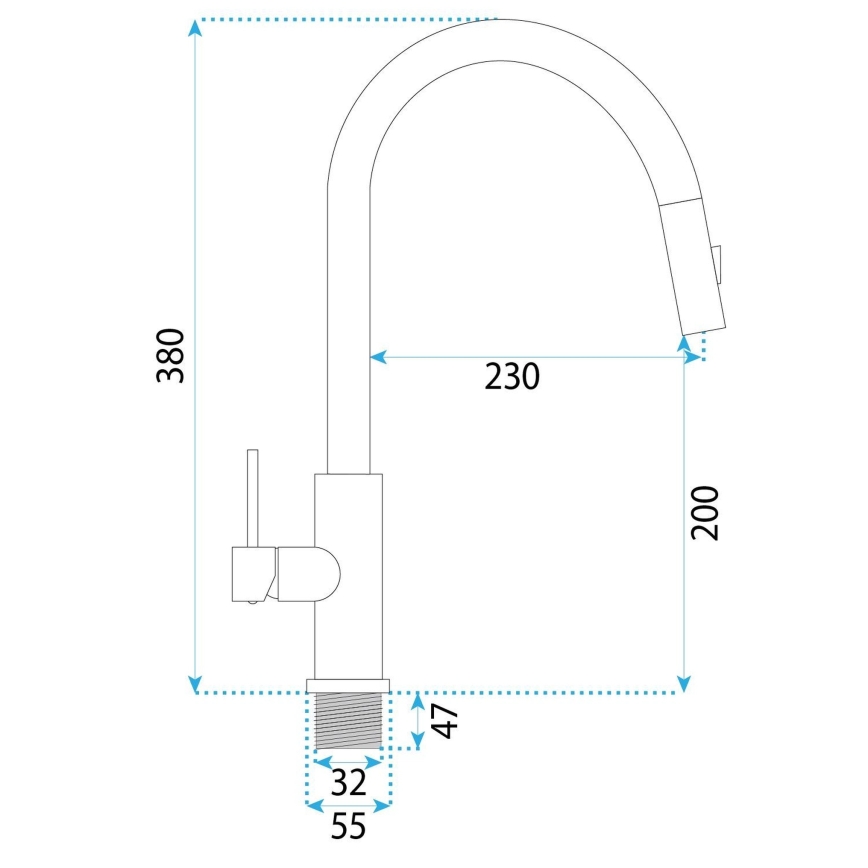 REA-B7573 - ONTARIO mosogató csaptelep kihúzható zuhanyfejjel, 38 cm, nikkelezett