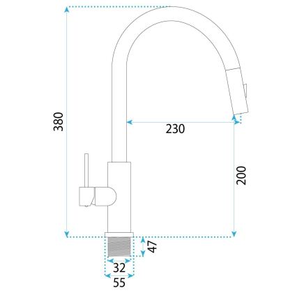 REA-B7574 - ONTARIO mosogató csaptelep kihúzható zuhanyfejjel 38 cm titán