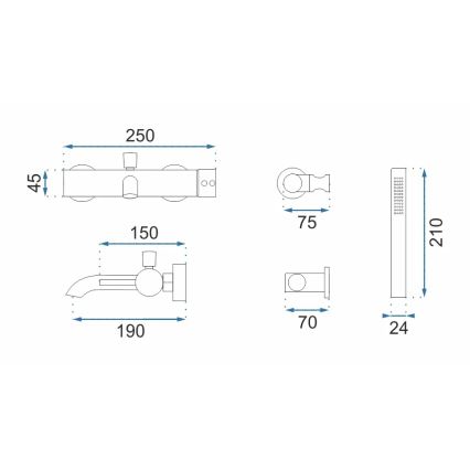 REA-B8010 - LUNGO fürdőkád-csaptelep készlet szálcsiszolt arany