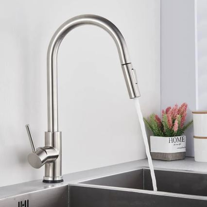 REA-B9146 - FRESH kihúzható zuhanyfejes mosogató csaptelep, 39,5 cm, nikkelezett