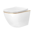 REA-C6806 - Falra szerelhető WC ülőkével CARLO MINI TORNADO RIMLESS, kerámia/fehér/arany