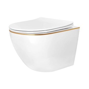 REA-C6806 - Falra szerelhető WC ülőkével CARLO MINI TORNADO RIMLESS, kerámia/fehér/arany
