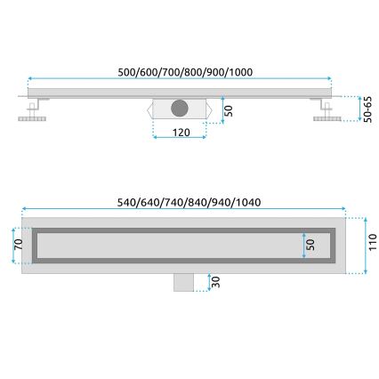 REA-G6600 - PURE NEOX 50 cm-es matt fekete lefolyócsatorna