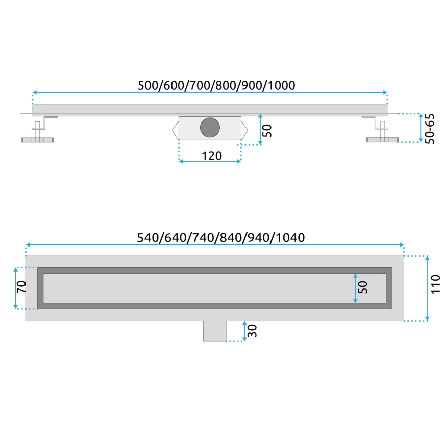 REA-G6600 - PURE NEOX 50 cm-es matt fekete lefolyócsatorna