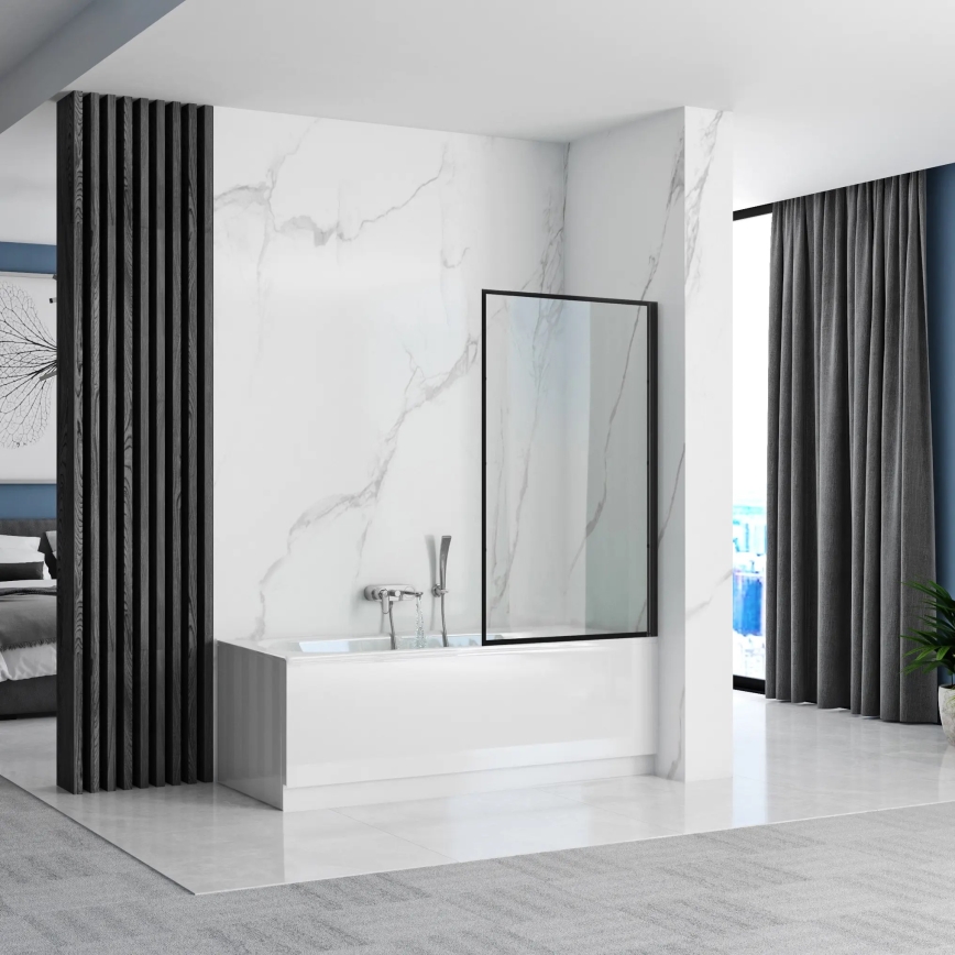 REA-K7632 - Mozgatható kádparaván LAGOS 140x70 cm fekete/átlátszó