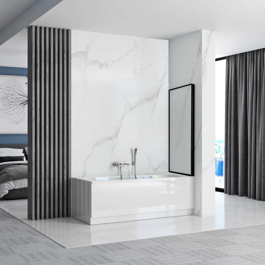 REA-K7632 - Mozgatható kádparaván LAGOS 140x70 cm fekete/átlátszó