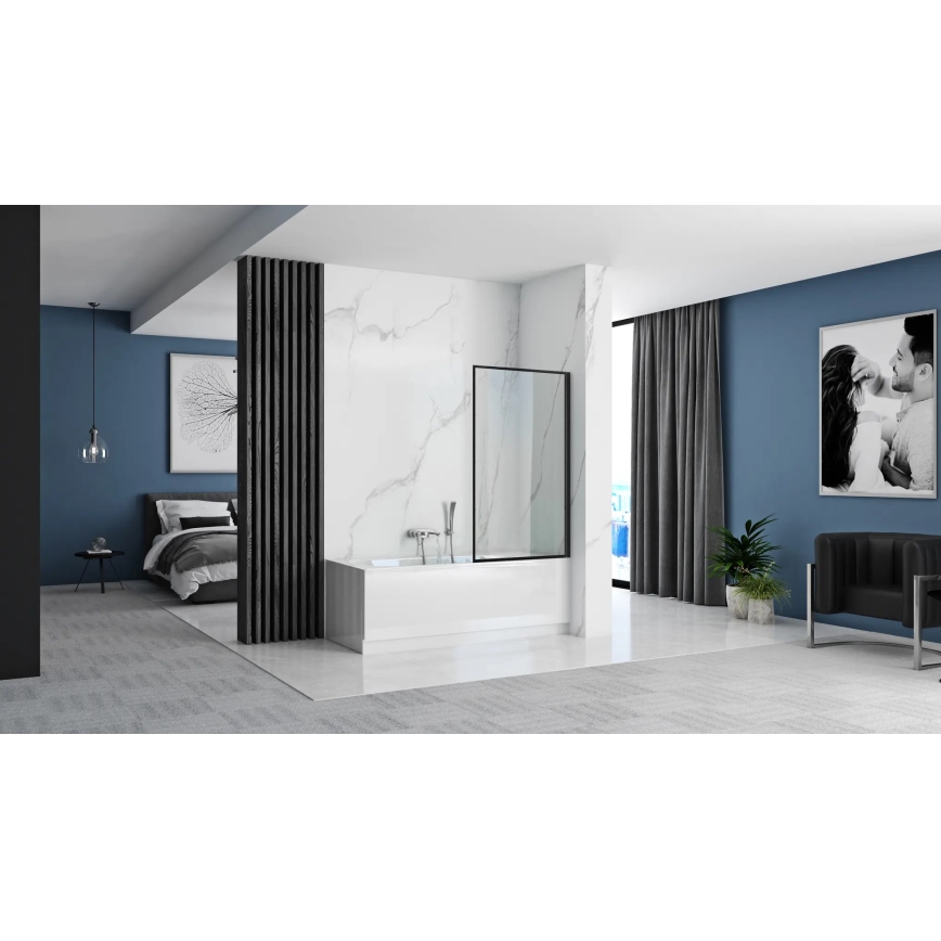 REA-K7632 - Mozgatható kádparaván LAGOS 140x70 cm fekete/átlátszó