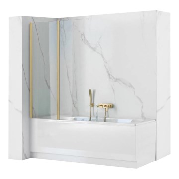 REA-K9777 - Összecsukható kádparaván AGAT 140x100 cm szálcsiszolt arany/átlátszó