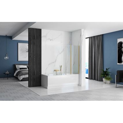 REA-K9777 - Összecsukható kádparaván AGAT 140x100 cm szálcsiszolt arany/átlátszó