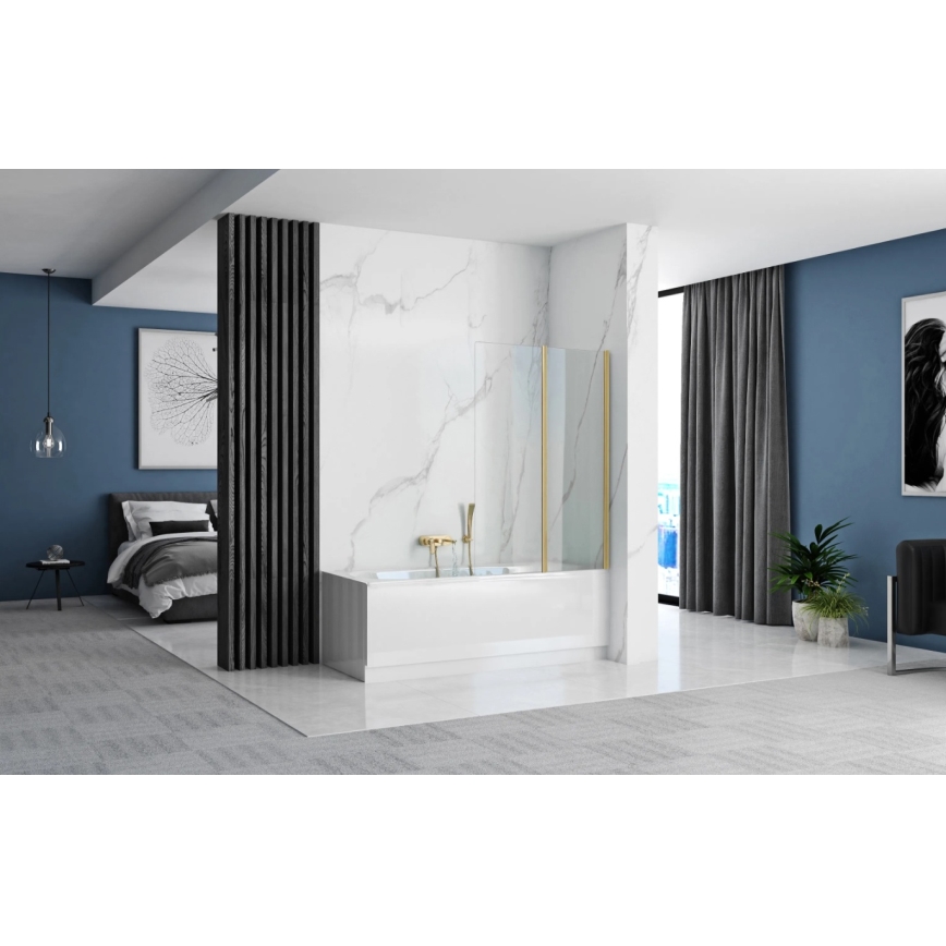 REA-K9777 - Összecsukható kádparaván AGAT 140x100 cm szálcsiszolt arany/átlátszó