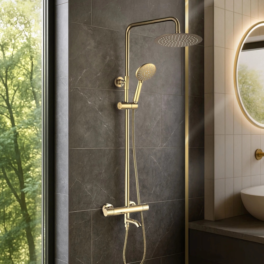REA-P5960 - LUNGO DIAMOND termosztátos zuhanyszett, arany
