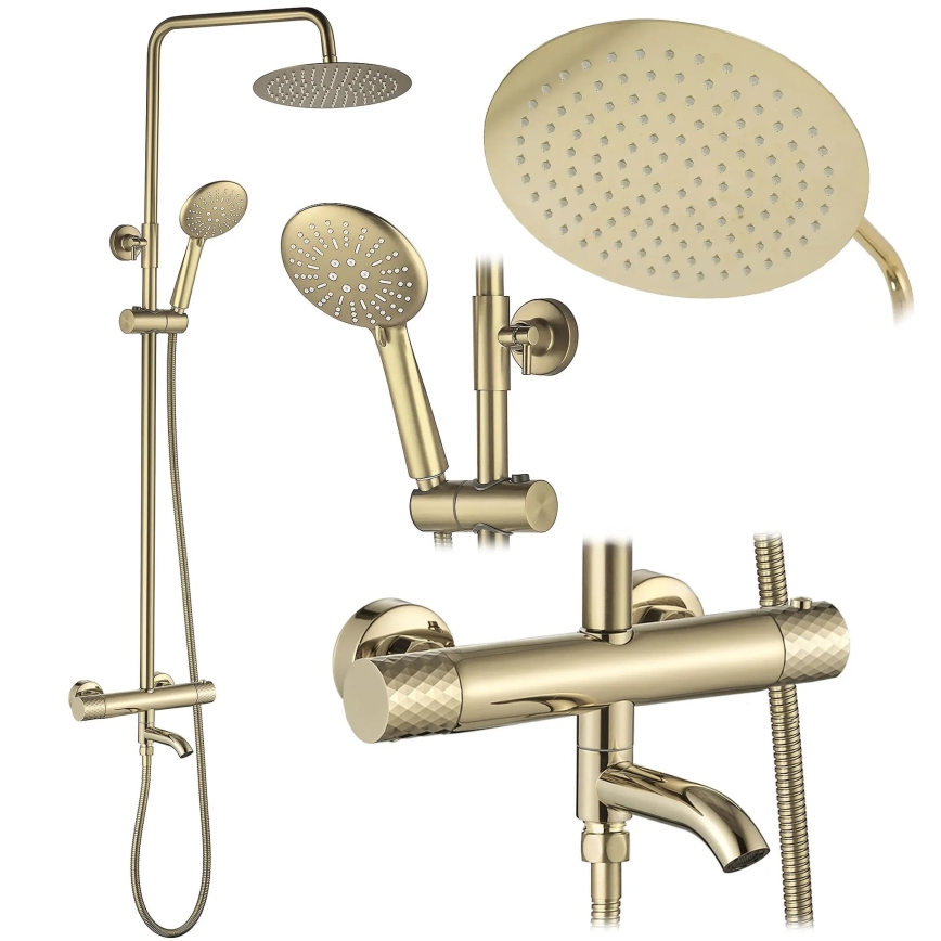 REA-P5960 - LUNGO DIAMOND termosztátos zuhanyszett, arany