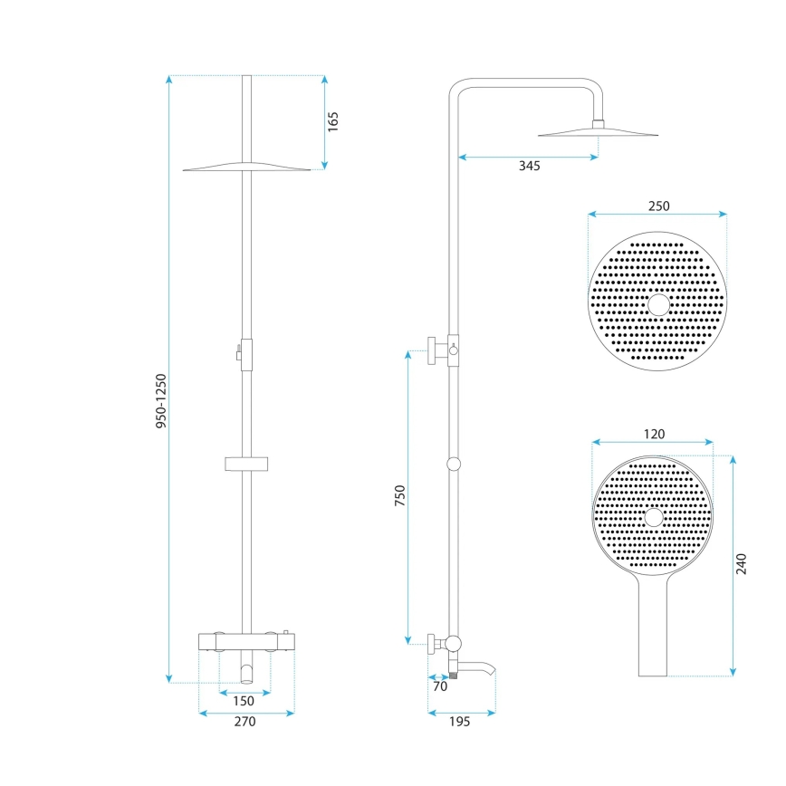 REA-P5960 - LUNGO DIAMOND termosztátos zuhanyszett, arany