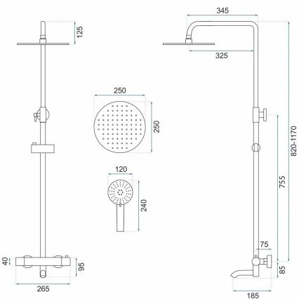 REA-P6386 - LUNGO termosztátos zuhanykészlet, titánszínű