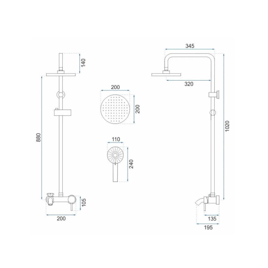 REA-P7051 - Zuhanyszett csapteleppel LUIS szálcsiszolt arany