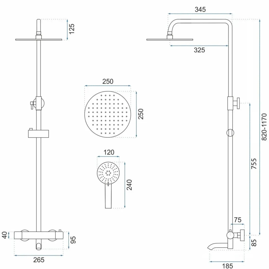 REA-P8807 - LUNGO termosztátos zuhanyszett, szálcsiszolt réz