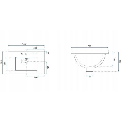 REA-U0040 - Süllyesztett mosdó DAFNE 46,5x76 cm kerámia/fényes fehér