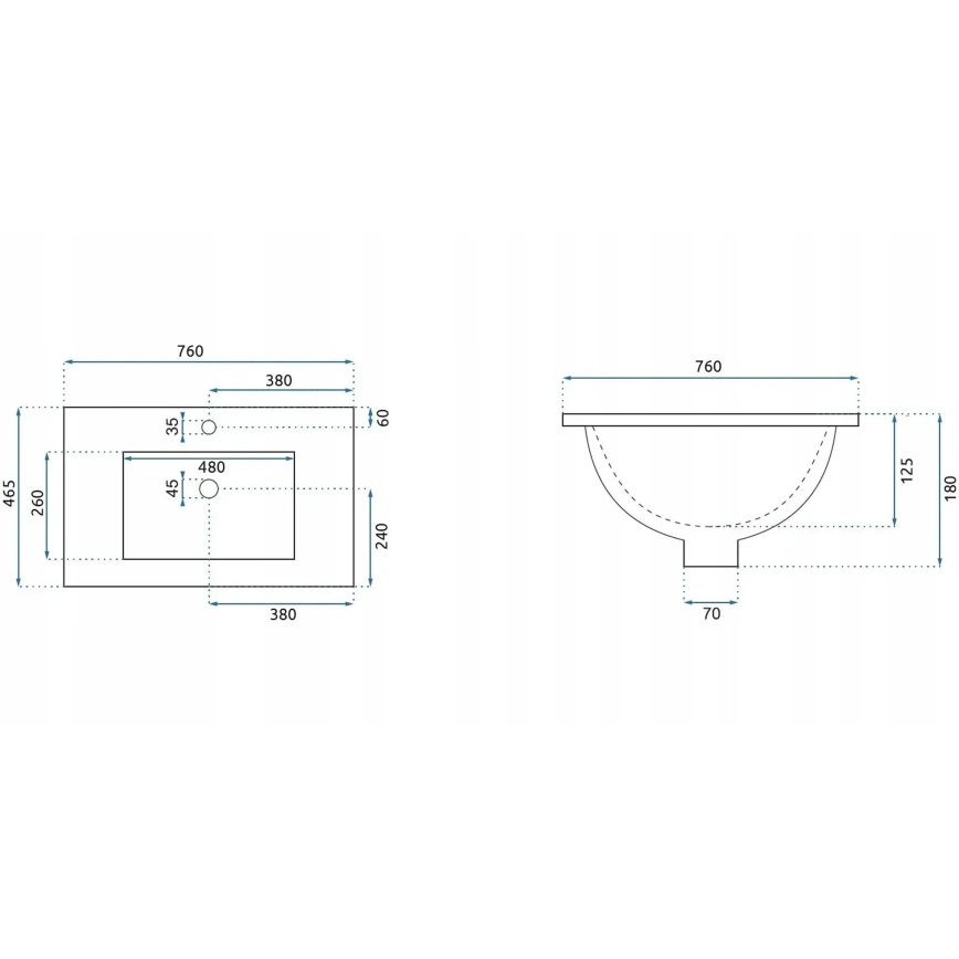 REA-U0040 - Süllyesztett mosdó DAFNE 46,5x76 cm kerámia/fényes fehér