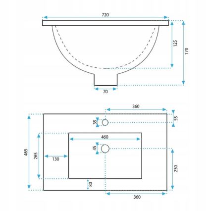 REA-U0190 - Süllyesztett mosdó DAFNE 46,5x72 cm kerámia/fényes fehér