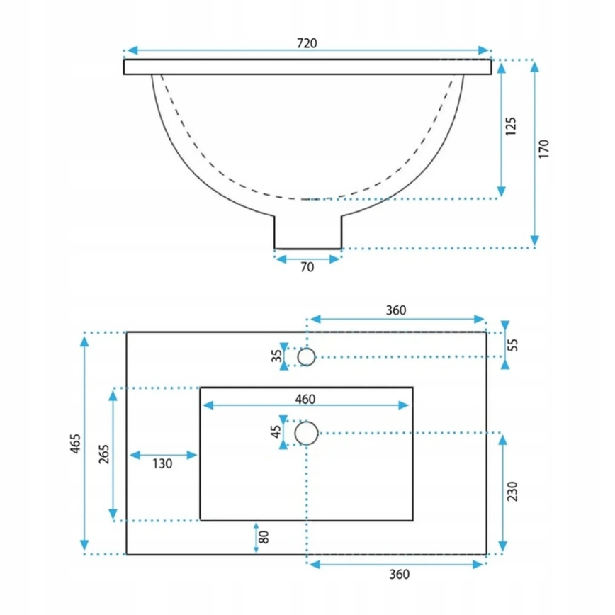 REA-U0190 - Süllyesztett mosdó DAFNE 46,5x72 cm kerámia/fényes fehér