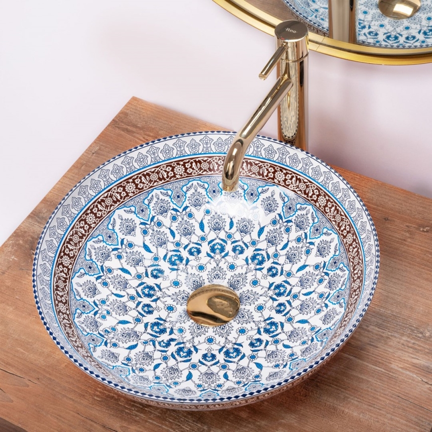 REA-U0267 - ARTE ráépíthető mosdó, átmérő 40 cm, kerámia, ornamentális mintázattal