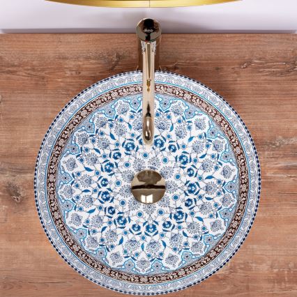 REA-U0267 - ARTE ráépíthető mosdó, átmérő 40 cm, kerámia, ornamentális mintázattal