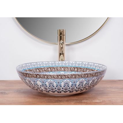 REA-U0267 - ARTE ráépíthető mosdó, átmérő 40 cm, kerámia, ornamentális mintázattal