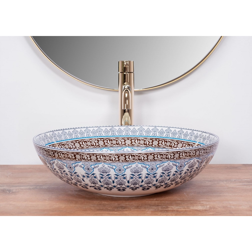 REA-U0267 - ARTE ráépíthető mosdó, átmérő 40 cm, kerámia, ornamentális mintázattal