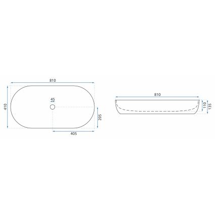 REA-U0563 - Ráültethető mosdó CLEO 41x81 cm kerámia/fényes fehér