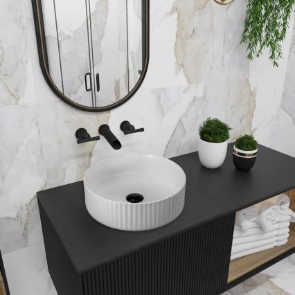 REA-U0601 - Pultba helyezhető mosdó DELIA 36 cm fényes fehér/kőhatású
