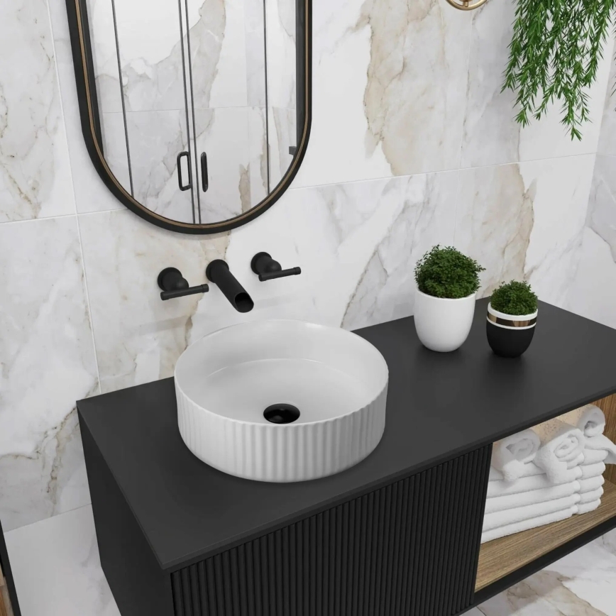 REA-U0601 - Pultba helyezhető mosdó DELIA 36 cm fényes fehér/kőhatású
