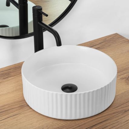 REA-U0601 - Pultba helyezhető mosdó DELIA 36 cm fényes fehér/kőhatású