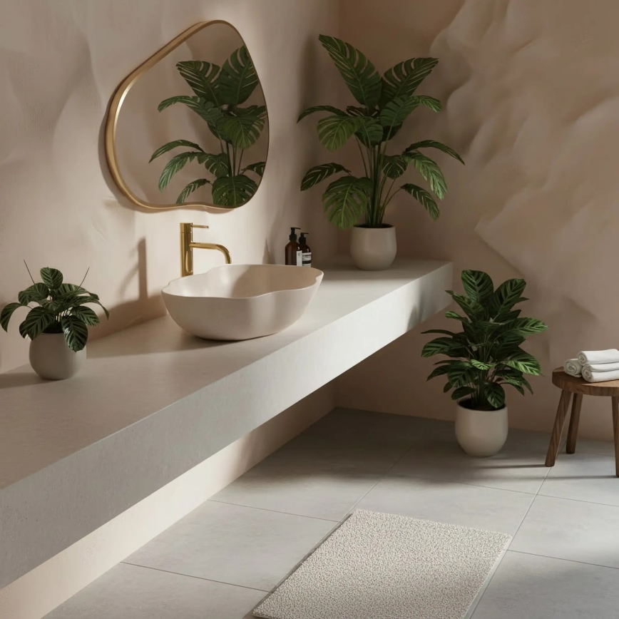 REA-U0617 - Ráépíthető mosdó PEARL 38x50,5 cm kerámia/bézs/kőhatás