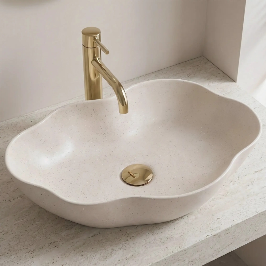 REA-U0617 - Ráépíthető mosdó PEARL 38x50,5 cm kerámia/bézs/kőhatás