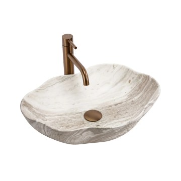 REA-U0618 - Pult fölé helyezhető PEARL mosdó 38x50,5 cm, kerámia/bézs/kőhatású