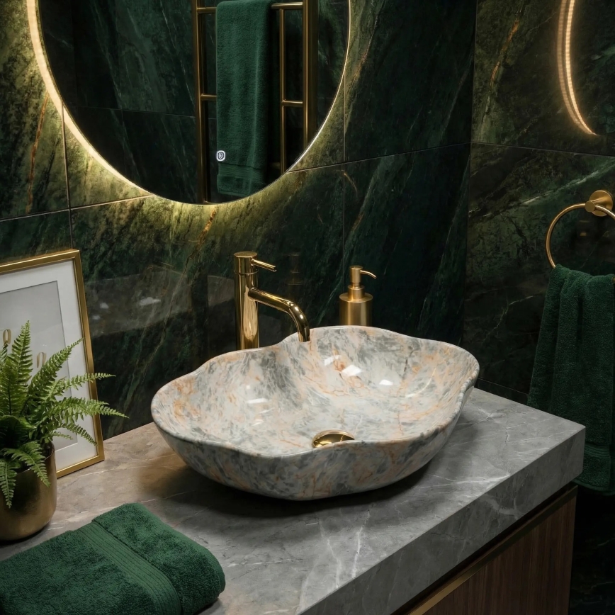 REA-U0620 - PEARL pultlapra helyezhető mosdó 38x50,5 cm kerámia/szürke/bézs/kőhatás