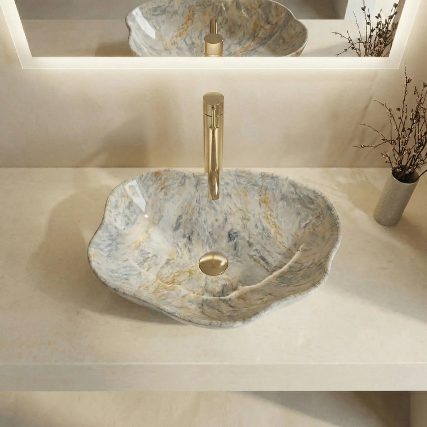 REA-U0620 - PEARL pultlapra helyezhető mosdó 38x50,5 cm kerámia/szürke/bézs/kőhatás