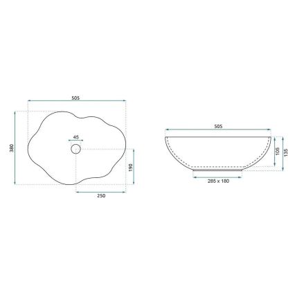 REA-U0620 - PEARL pultlapra helyezhető mosdó 38x50,5 cm kerámia/szürke/bézs/kőhatás