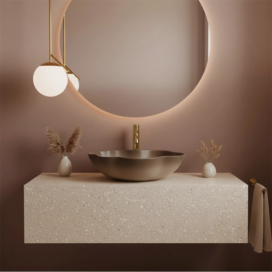 REA-U0629 - PEARL ráépített mosdó 38x50,5 cm kerámia/barna