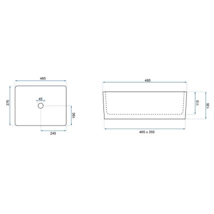 REA-U0669 - ANITA munkalapra szerelhető mosdó 37,5x48,5 cm kerámia/fényes fehér