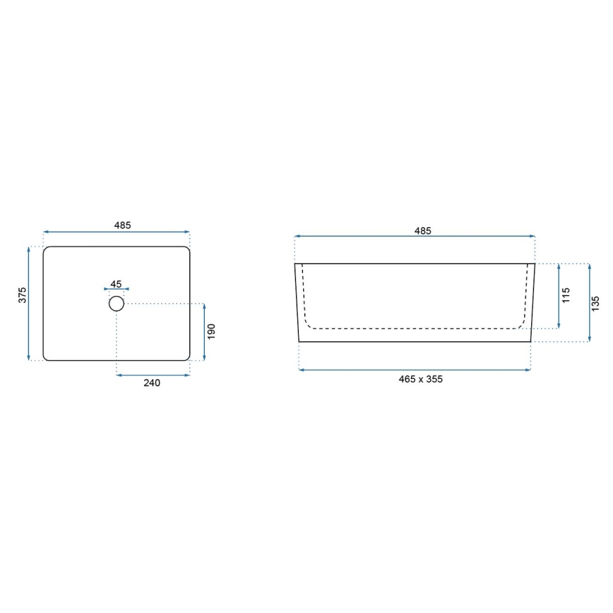 REA-U0669 - ANITA munkalapra szerelhető mosdó 37,5x48,5 cm kerámia/fényes fehér