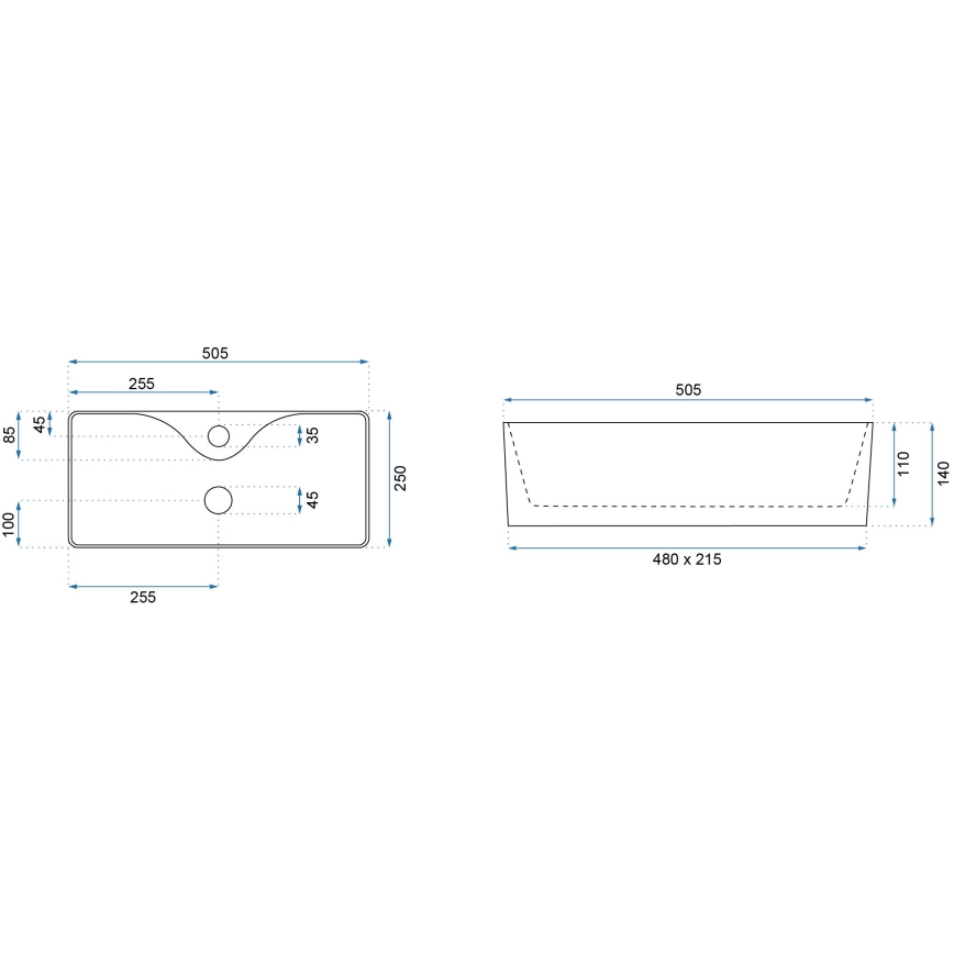 REA-U0699 - mosdó munkalapra MERY 25x50,5 cm kerámia/fényes fehér