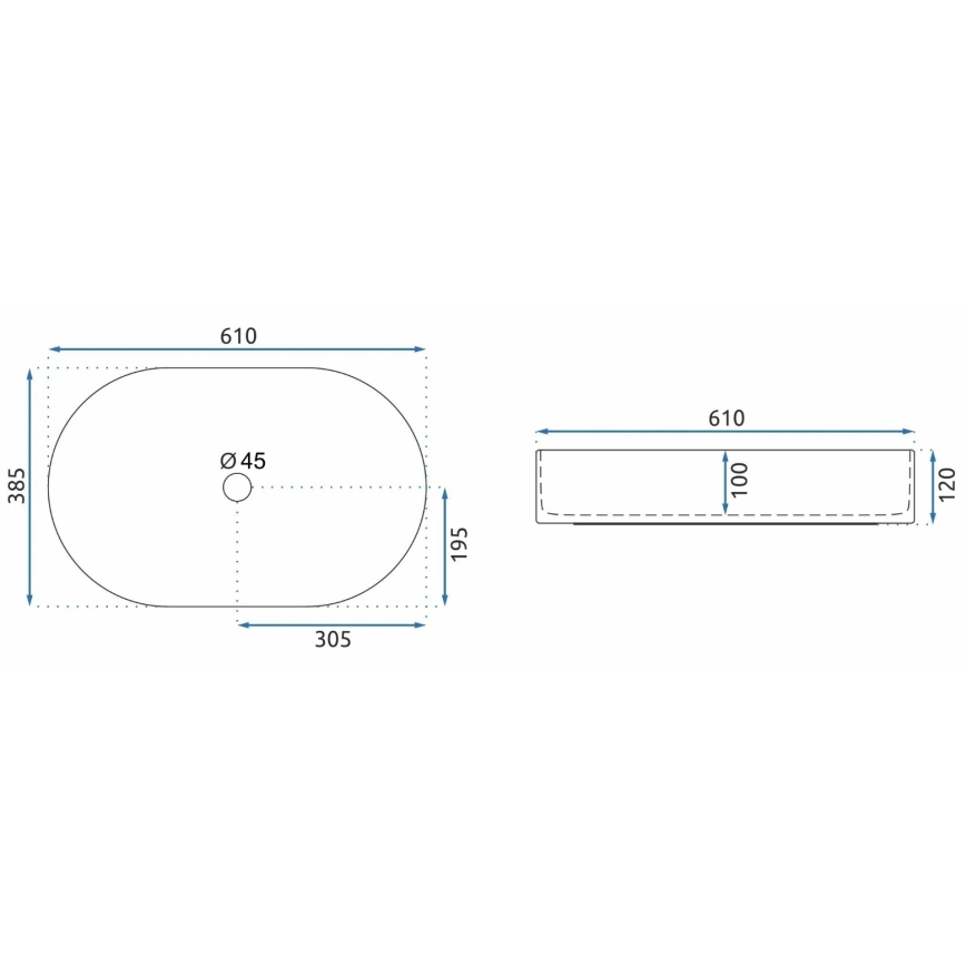 REA-U1055 - Ráépíthető mosdó NADIA 38,5x61 cm kerámia/fényes fehér