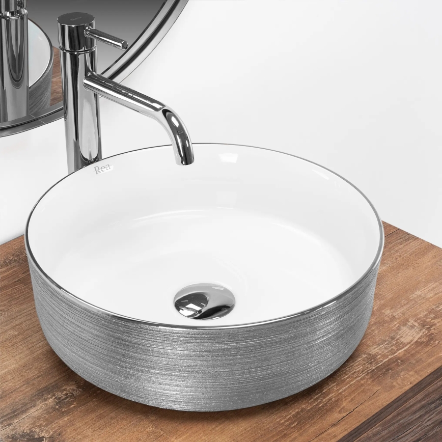 REA-U3304 - SAMI ráültethető mosdó Ø 36 cm kerámia/fehér/ezüst