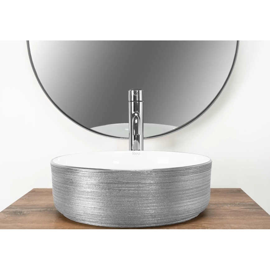 REA-U3304 - SAMI ráültethető mosdó Ø 36 cm kerámia/fehér/ezüst