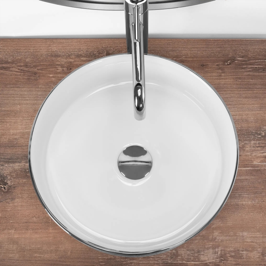 REA-U3304 - SAMI ráültethető mosdó Ø 36 cm kerámia/fehér/ezüst
