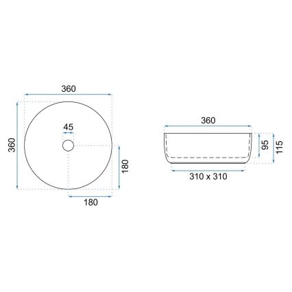 REA-U3304 - SAMI ráültethető mosdó Ø 36 cm kerámia/fehér/ezüst