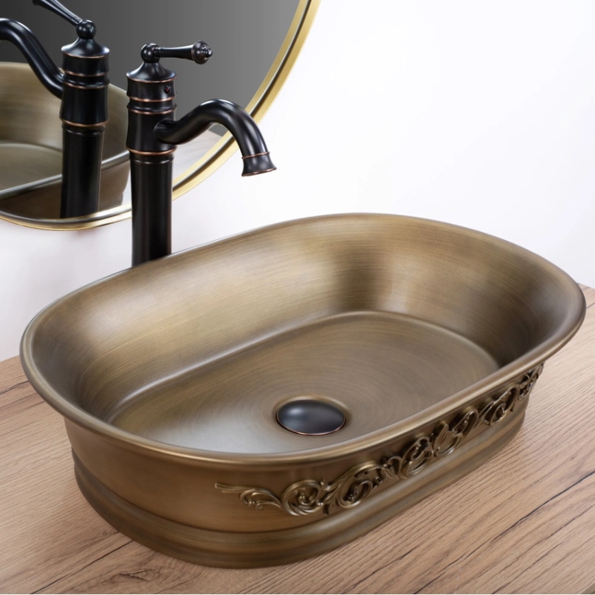 REA-U3305 - Munkalapra szerelhető mosdó WILMA RUSTIC 38x55 cm kerámia/rézszínű